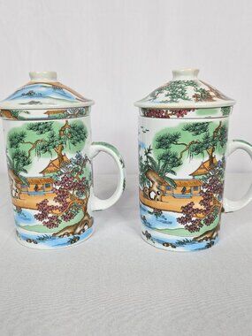 Disney EPCOT China Pavilion Tea Mugs Set of 2 | Infuser Lid | WDW Souvenir